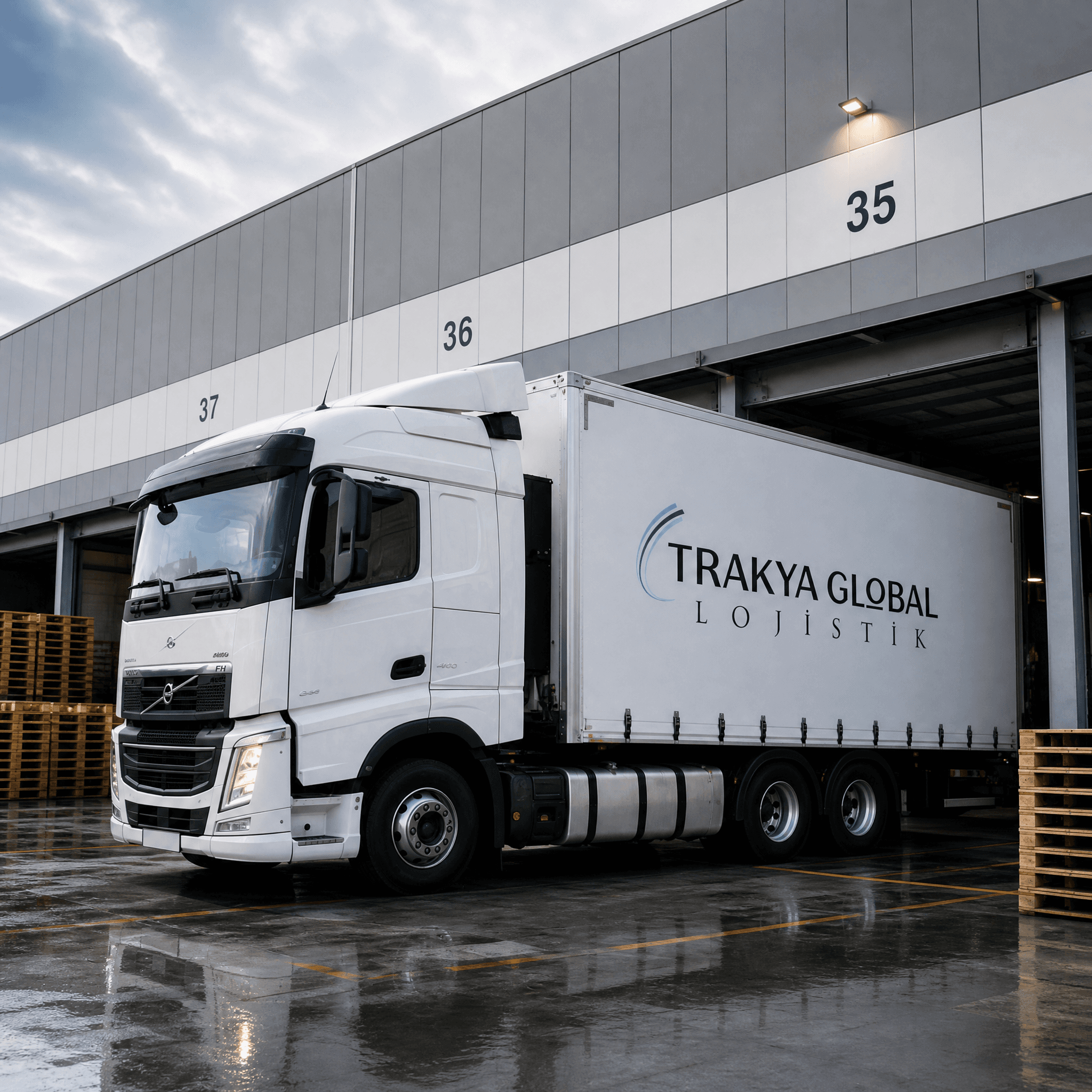 Yükleme rampasında Trakya Global tırı